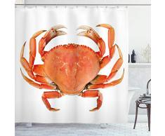Krebse Decor Vorhang für die Dusche von ambesonne, Sea Tiere Thema ein gekochte Dungeness Krabbe mit National, DIGITAL Bild, Stoff Badezimmer Decor Set mit Haken, 190,5 cm lang, orange weiß