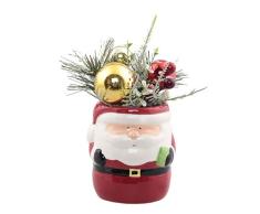 Flora Bunda Kunstpflanze Weihnachtsgesteck in Keramik-Schneemanntopf Rotes Weihnachtsmann-Mix