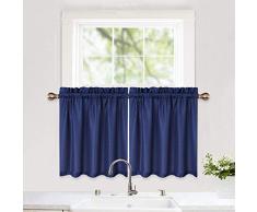 Haperlare Küchengardine, Waffelmuster, strukturierte Badezimmer-Fenstervorhänge, Stangen-Tasche, Café-Vorhänge, kleine Halbfenster, Behandlungs-Set Tiers| 24 L Marineblau