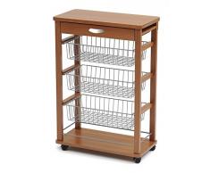 ARREDAMENTIITALIA Arredamenti Italia Küchenwagen RAIKON, Holz - 3 Körbe - Schublade - Farbe: Kirsche Holz AR-It il Cuore del Legno