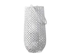 Benjara Lattice Weaved Holzlaterne mit Glas Hurricane, weiß und transparent