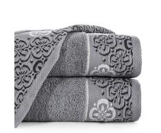Eurofirany Iwona Handtuch Baumwolle Bordüre Jacquard Blumen Weich Dick Set 3-er Pack, Grafit, 70X140cm