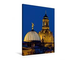 Calvendo Premium Textil-Leinwand 60 cm x 90 cm hoch, Dresden - Frauenkirche und Zitronenpresse | Wandbild, Bild auf Keilrahmen, Fertigbild auf echter Leinwand. der Zitronenpresse bei Nacht Orte Orte