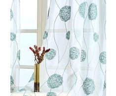 MRTREES Floral bestickte durchscheinende Vorhänge Wohnzimmer Blumen Stickerei Vorhang Durchsichtig Schlafzimmer Semi Voile Vorhang Panels Nest Muster Fenster Behandlung Set 2 Panels Gardinen Stange Tasche Modern W54×L84 grün