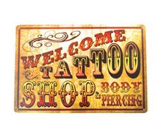 TSC223 Metall-Blechschild, Aufschrift Welcome Tattoo Shop & Body Piercing, Vintage-Stil, Kaffee/Bar Shop, Hausbar, Wohnzimmer, Dekoration, Wohnzimmerschild, 20,3 x 30,5 cm