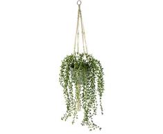 Flair Flower Senecio in Makramee-Hängeampel, Künstlich, Kunst-Pflanze, Baumwolle, Kunststoff, grün, 100 cm hoch, 28 cm breit