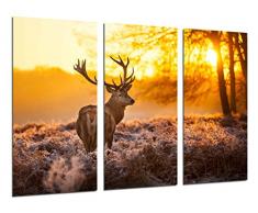 Wandbild - Waldlandschaft, Rentier, Natur, Tiere, 97 x 62 cm, Holzdruck - XXL Format - Kunstdruck, ref.26481