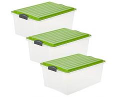 Rotho Compact 3er-Set Aufbewahrungsbox mit Deckel 38 l, Kunststoff, 3 x 38l