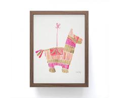 Society6 Cat Coquillette Pinata rosa und rotgold gerahmter Mini-Kunstdruck, 10,2 x 7,6 cm, Weiß 4 x 3 Maple
