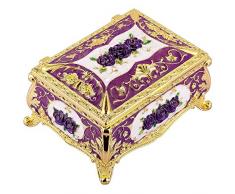 SUNYIK Schmuckkästchen für Damen, Vintage-Rosen-Blumen-Design, emailliert, rechteckig, zweilagig, dekoratives Sammlerstück Art Deco Gold/Purple/Purple