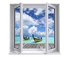 Sticker 3D Effekt | Wandaufkleber Tropische Landschaft - Tapete Dekoration optische Täuschung Raum und Wohnzimmer | 60 x 60 cm