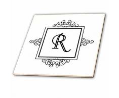 3dRose CT 154341 _ 3 Persönlichen Monogramm Buchstabe R Fancy schwarz und weiß Typografie Edler stilvoller Personalisierte Keramik Fliesen, 20,3 cm