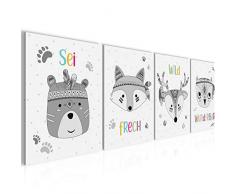 Bilder Kinderzimmer Tiere Wandbild 160 x 50 cm Vlies - Leinwand Bild XXL Format Wandbilder Wohnzimmer Wohnung Deko Kunstdrucke Weiß 4 Teilig - MADE IN GERMANY - Fertig zum Aufhängen 019746c