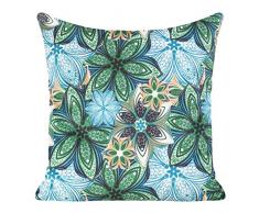 Eurofirany Kissenhülle Kissenbezug Couchkissen Sofakissen Bettkissen Zimmerdekoration Elegant Edel Exklusiv Velvet Samt Blattmuster Blätter Blumen, Türkis, 45x45cm, 2