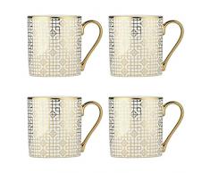 Bia Set of 4 Art Deco Tassen, Porzellan, Gold, 12 x 8,5 x 9,5 cm