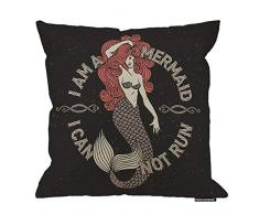 HGOD Designs Meerjungfrau-Kissenbezug, wunderschönes rotes Haar, Meerjungfrau und lustiges Slogan Baumwolle Leinen Polyester Dekorative Heimdekoration, Sofa Couch Schreibtisch Stuhl Schlafzimmer 40,6 x 40,6 cm 18x18 Inch A4-0002