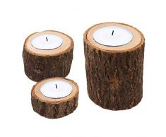 Chris.W 3er Set Teelichthalter Rinde Holz Stumpenkerzenhalter Set für rustikale Hochzeit, Party, Geburtstag, Urlaubsdekoration