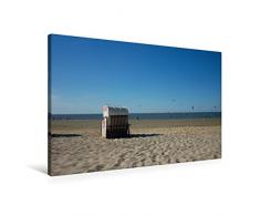 Premium Textil-Leinwand 90 x 60 cm Quer-Format Strandkorb an der Nordsee | Wandbild, HD-Bild auf Keilrahmen, Fertigbild auf hochwertigem Vlies, Leinwanddruck von kattobello
