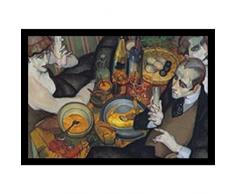 Buyartforless Juarez Machado Kunstdruck, gerahmt, Motiv: Omelette und Trüffel, 25 x 18 cm, abstraktes Design, für Restaurants, Abendessen, Champagner, Weingläser, Braun