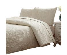KAIRUI weiß beige Vintage Floral Tröster Set Doppelbett Steppdecke Set, beige, Queen