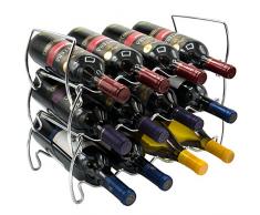 Hersbrucker 3-Tier-stapelbar Wein Rack - Classic Style Weinregalen für Flaschen - Perfekt für Bar, Weinkeller, Keller, Schrank, usw. - Halt 12 Flaschen, Metall, Bambus, silber, 8 L x 3.75 W x 8 H