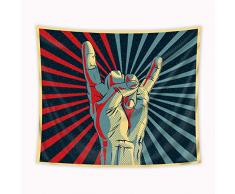 Riyidecor Wandteppich, Musik-Rocker-Motiv, 130 x 150 cm, Musik-Universal, Gesturen, Donner, Bolts, Party, Menschen, bunte Streifen, einzigartiger Kunstdruck, Wand-hängend, indigene Schlafzimmer, Wohnzimmer