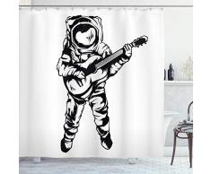 Astronaut Vorhang für die Dusche von ambesonne, Cool Astronaut Verstopfen mit Gitarre Sketch Art Musik Wissenschaft Bildung Print, Stoff Badezimmer Decor Set mit Haken, schwarz weiß, Textil, Multi 1, 69W x 84L