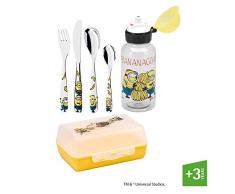 WMF Minions Kinderbesteck 6-teilig mit Brotdose und Trinkflasche, ab 3 Jahren, Cromargan Edelstahl poliert, spülmaschinengeeignet, farb- und lebensmittelecht