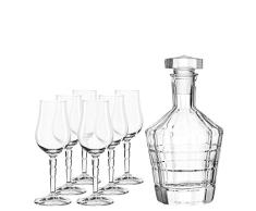 Leonardo Karaffe und Tasting-Gläser Spiritii, Glas-Karaffe mit 6 Tasting-Gläsern, Karaffe in Relief-Optik, 7-teilig, 032824