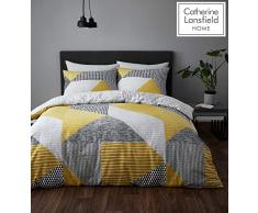 Catherine Lansfield Larsson Geo Bettwäsche-Set für Doppelbett, pflegeleicht, Ocker