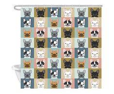 JAWO Dog Lover Duschvorhang, süßer Hund Französische Bulldoggen Muster, Polyester Stoff Badevorhänge Set mit Haken, 69 x 70 cm