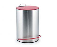 H+H 8763805 H & H Edelstahl Mülleimer mit Pedal, Deckel und mit herausnehmbaren Eimer, 5 l, Metall, Stahl/Rot, 24 x 24 x 51 cm