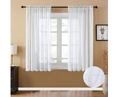 YOKISTG Vorhänge aus Leinen, mit Tasche Bedruckt, geometrische Muster, für Schlafzimmer, Wohnzimmer, Fenster, 2 Paneele 54 x 45 weiß