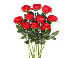 luyue Kunstblumen Seidenblumen Blumenstrauß Rose Blume Hochzeit Party Home Decor, 10 Stück Style 1-Red