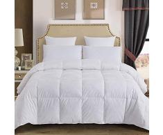 Decroom Daunendecke aus 100% Baumwolle, gesteppt, mit weißen Gänsedaunenfedern, leicht und hypoallergen California King weiß