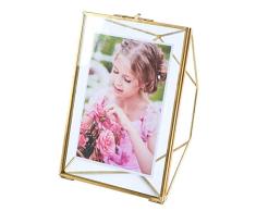 Levilan Multi-Bilderrahmen aus Glas – Familien-Foto-Display für Schreibtisch oder Wand, nordische Geometrie, Heimdekoration, doppeltes Glas & Messing Metall 6x8 Gold