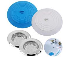 SENHAI 2 Stück Silikon Wannenstopper & 2 Stück Edelstahl Küchenspüle Sieb Flachsauger Abfluss Abdeckung Sieb für Küche Badezimmer und Wäsche