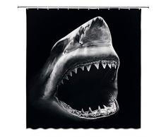 Shark Duschvorhang Wild Marine Life scharf Zähne Fotografie Badezimmer Decor Set mit Haken, 183 x 183 cm, Polyester Schwarz/Grau 720l