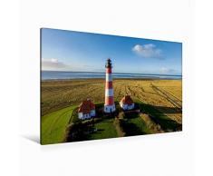 Premium Textil-Leinwand 120 cm x 80 cm quer Leuchtturm Westerhever | Wandbild, Bild auf Keilrahmen, Fertigbild auf echter Leinwand, Leinwanddruck