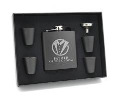 My Personal Memories Flachmann Smoking für Trauzeugen, Trauzeugen, Bräutigam, Schwarz Father of the Groom, 6oz Flask with Gift Set schwarz