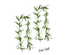 Flair Flower Maiglöckchen, Unechte Ranke, Blüten, Girlande mit Kunstblumen, Blumengirlande künstlich, Seidenblumen, Frühjahrsdeko, Floristik, Osterdeko, Tischdeko, 2er Set, weiß, 145x10x10 cm