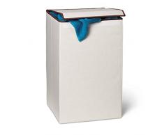 Honey-Can-Do HMP-01135 Zusammenfaltbarer viereckiger Wäschesammler mit Deckel in Natur, Stoff, Canvas, 36.8x35.6x62.2 cm