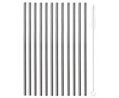 Paderno 41490B00 12 Trinkhalme Cm 21,5 C/Bürste Edelstahl AISI 304, schwarz Gewehrcreme 18/10