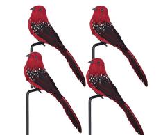 lwingflyer Künstliche Kunstschaum Vogel Feder Spatz mit Metallclip Ornamente DIY Basteln für Hochzeit Dekoration Zuhause Garten Einrichtung Party Zubehör 20 cm 20cmx4.5cmx7.5cm rot
