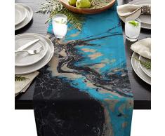 Family Decor Leinen Jute, Tischläufer Kommode Schals, abstraktes Schwarz und Blau Marmor 18 By 72 Inch Ink-001fad5529