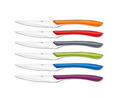 Amefa ECLAT Steakmesser-Set, rostfrei & hochglanzpoliert, Bunte Griffe, Scharfe Messer mit Wellenschliff, Steakbesteck, 18/10 Edelstahl, Mehrfarbig/Silber, 6-teilig