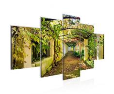 Bilder Garten Natur Wandbild 200 x 100 cm Vlies - Leinwand Bild XXL Format Wandbilder Wohnzimmer Wohnung Deko Kunstdrucke Grün 5 Teilig - MADE IN GERMANY - Fertig zum Aufhängen 609251a