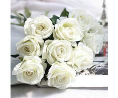 Louiesya Künstliche Blumen 6 of Fake Rose Flower Bouquet Floral Pflanzen Decor für Zuhause Garten Hochzeit Party Decor Dekoration Beige