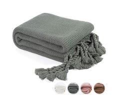 Anti-Jumper Strickdecke, besonders weiche Acryl-Decke mit niedlichem Twist und Quasten-Design, leicht, für Reisen, für Sofa, Couch Stuhl und Schlafzimmer, 130 x 137 cm, Grau 51 x 67 grau