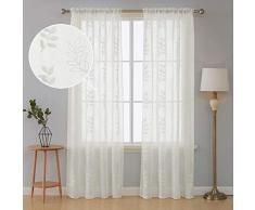 Deconovo Spalier bestickte Vorhänge Kunstleinen Vorhang Stange Tasche Sheer Gardine für Wohnzimmer 132,2 cm 52x95 Inch Light Beige-Leaf